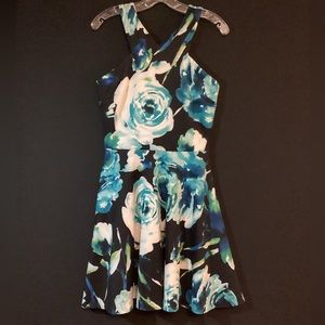Halter style dress with blue flowers